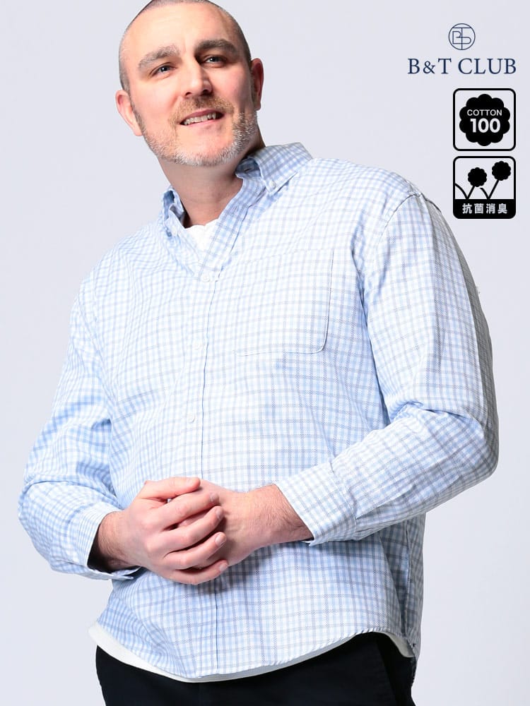 大きいサイズ メンズ B＆T CLUB (ビーアンドティークラブ) 抗菌消臭 カラミ織 ボタンダウン ポケット 長袖 シャツ