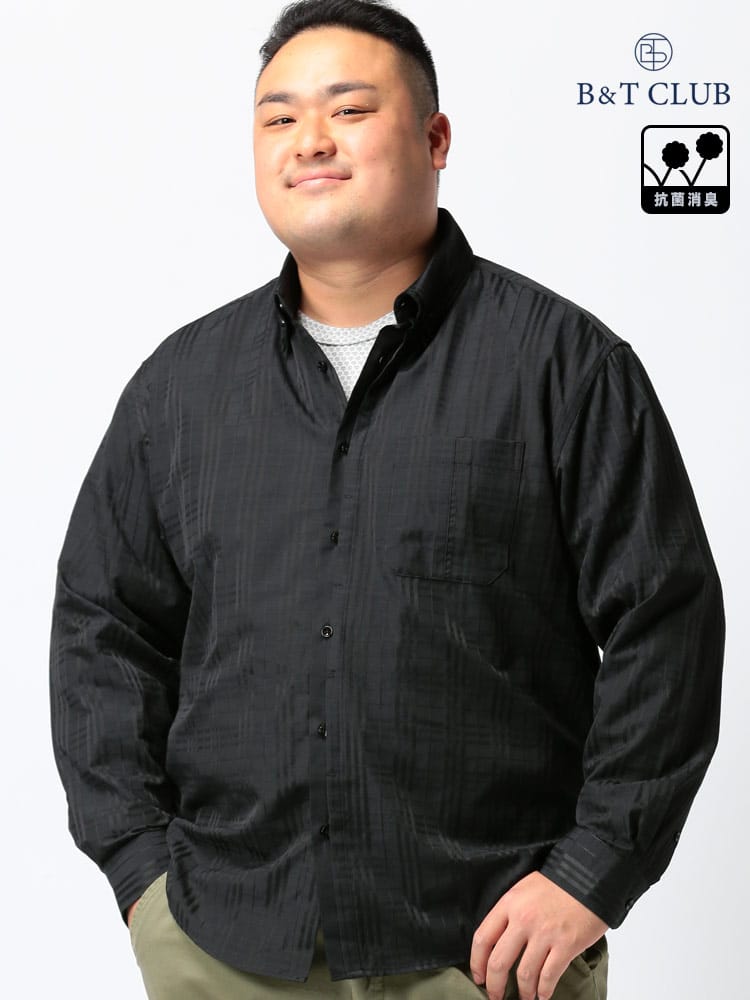 大きいサイズ メンズ B＆T CLUB (ビーアンドティークラブ) 防菌 抗菌 消臭ドビー織り チェック柄 ボタンダウン 2枚襟 長袖 シャツ