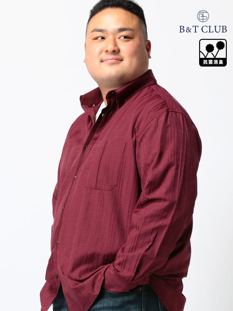 大きいサイズ メンズ B＆T CLUB (ビーアンドティークラブ) 防菌 抗菌 消臭ドビー織り チェック柄 ボタンダウン 2枚襟 長袖 シャツ