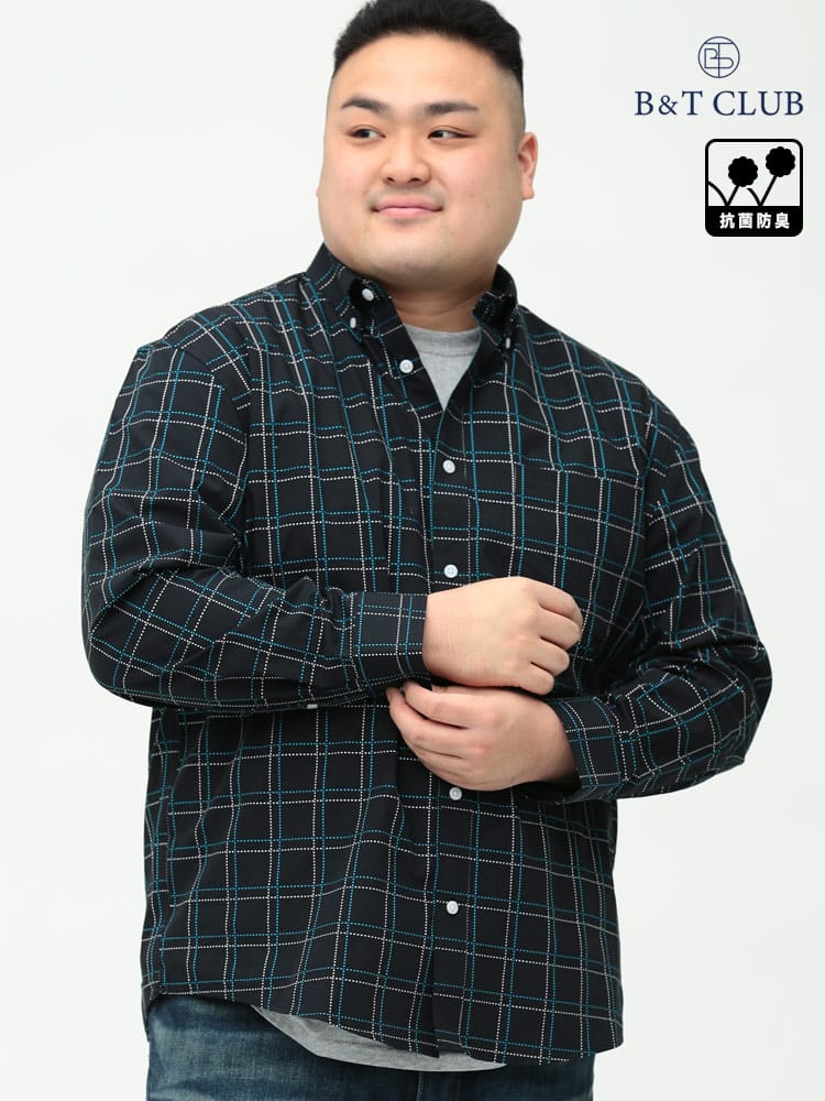 大きいサイズ メンズ B＆T CLUB (ビーアンドティークラブ) 抗菌消臭 ドビーチェック＆総柄 ボタンダウン 長袖 シャツ