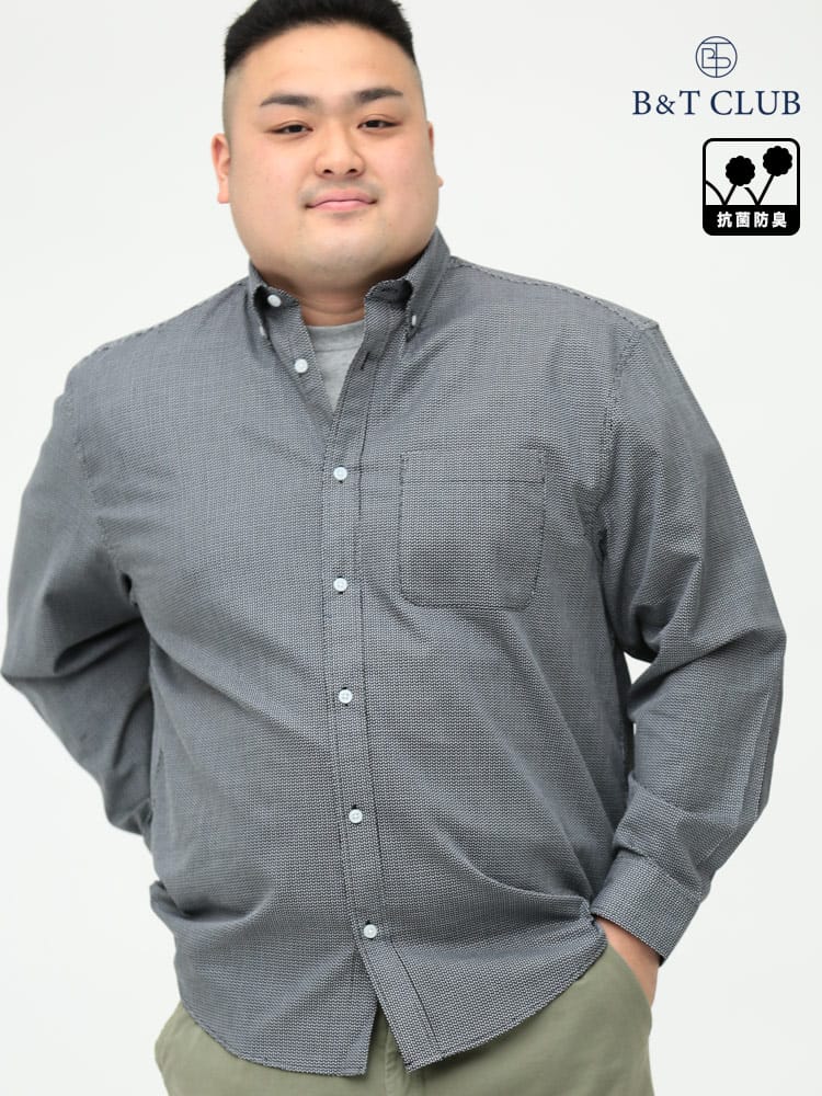 大きいサイズ メンズ B＆T CLUB (ビーアンドティークラブ) 抗菌消臭 ドビーチェック＆総柄 ボタンダウン 長袖 シャツ