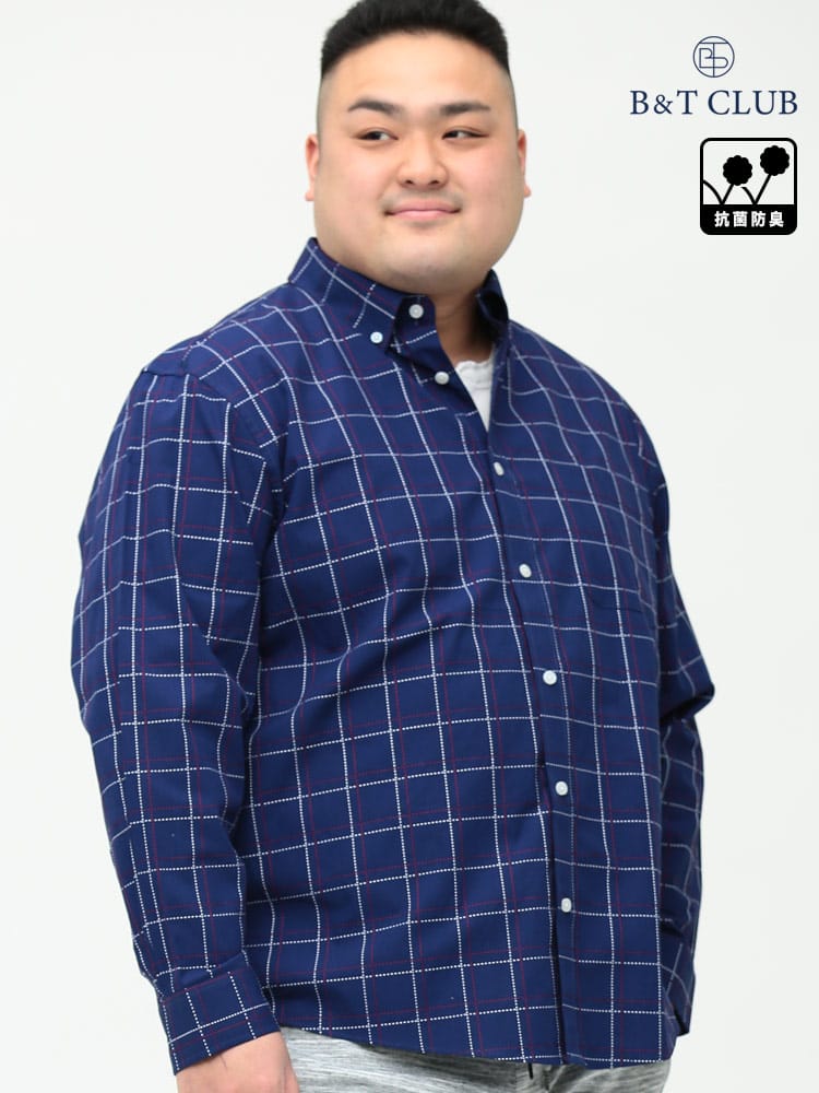 大きいサイズ メンズ B＆T CLUB (ビーアンドティークラブ) 抗菌消臭 ドビーチェック＆総柄 ボタンダウン 長袖 シャツ
