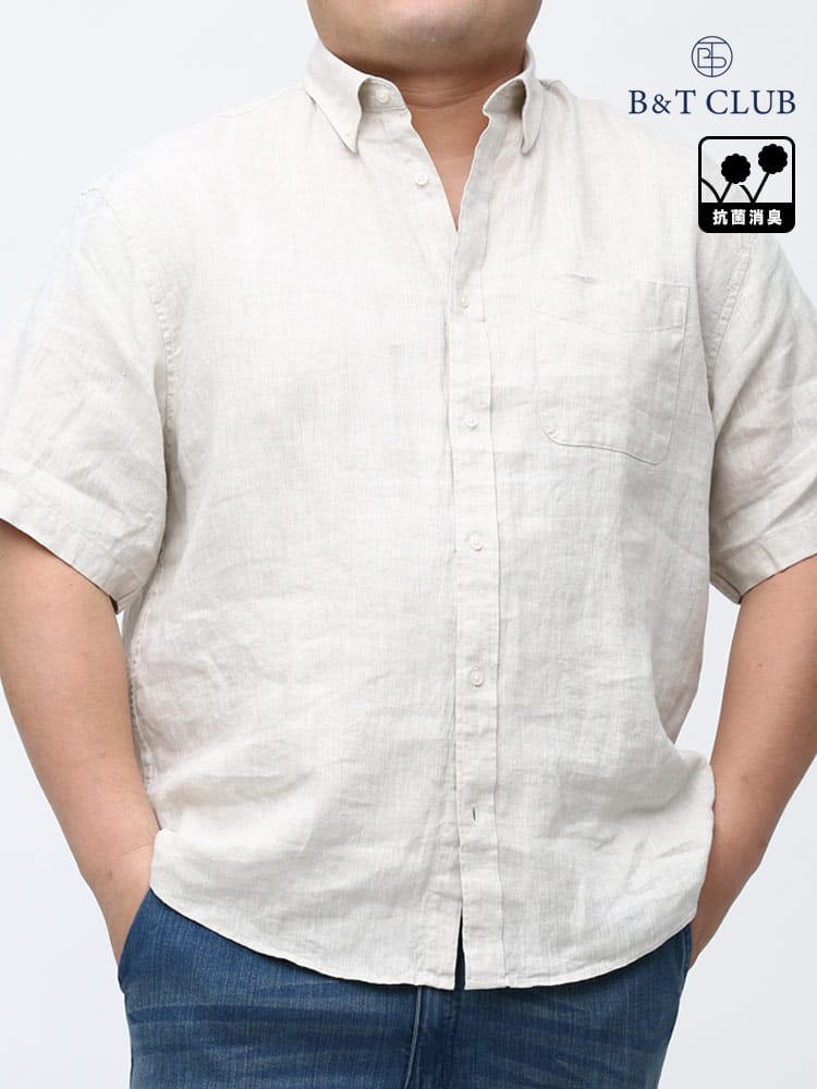 大きいサイズ メンズ B＆T CLUB (ビーアンドティークラブ) 抗菌消臭 麻100％ ボタンダウン 半袖 シャツ
