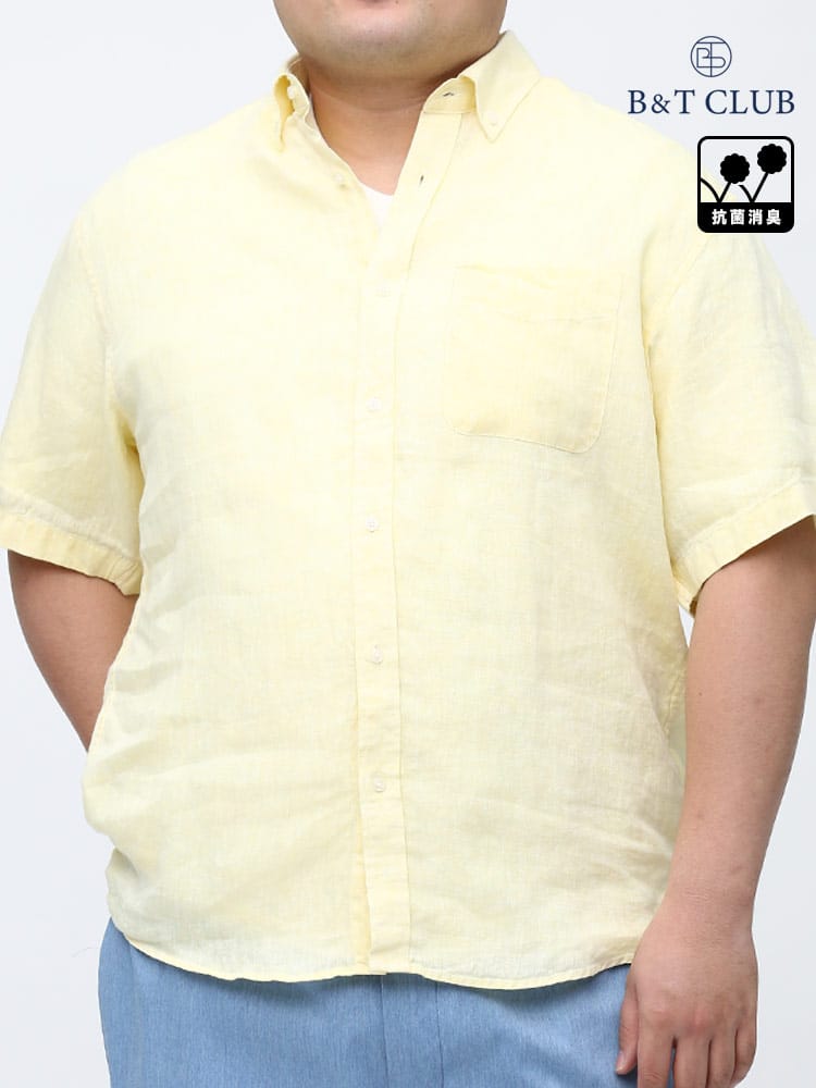 大きいサイズ メンズ B＆T CLUB (ビーアンドティークラブ) 抗菌消臭 麻100％ ボタンダウン 半袖 シャツ