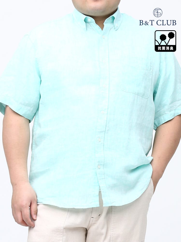 大きいサイズ メンズ B＆T CLUB (ビーアンドティークラブ) 抗菌消臭 麻100％ ボタンダウン 半袖 シャツ