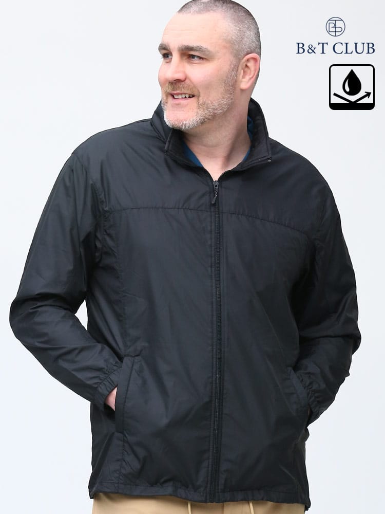 大きいサイズ メンズ B＆T CLUB (ビーアンドティークラブ) 撥水 防花粉 ポケッタブル フード収納 無地 フルジップ ウィンドブレーカー