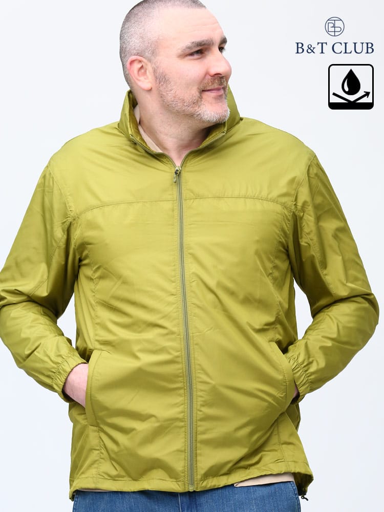 大きいサイズ メンズ B＆T CLUB (ビーアンドティークラブ) 撥水 防花粉 ポケッタブル フード収納 無地 フルジップ ウィンドブレーカー