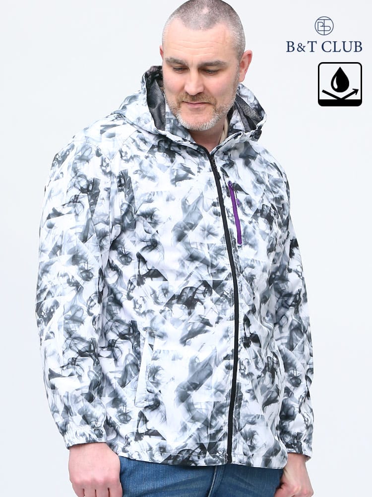 大きいサイズ メンズ B＆T CLUB (ビーアンドティークラブ) 撥水 防花粉 ポケッタブル フード 総柄 フルジップ パーカー