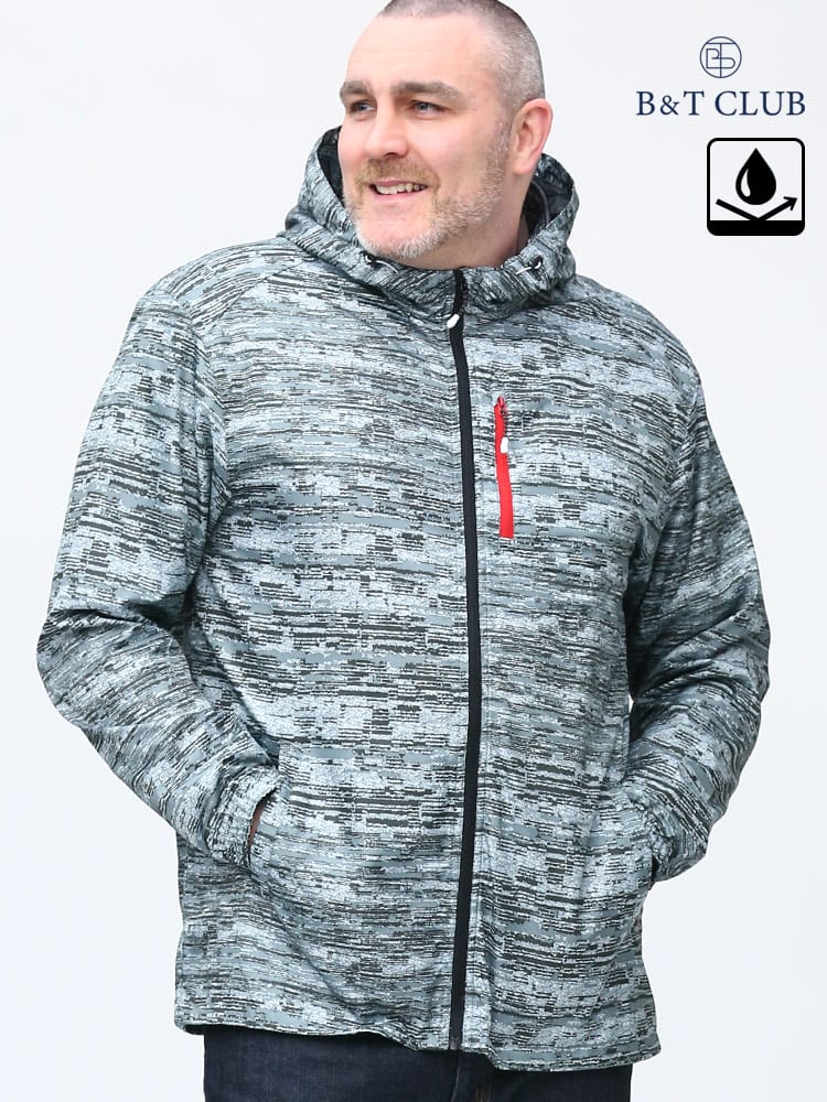 大きいサイズ メンズ B＆T CLUB (ビーアンドティークラブ) 撥水 防花粉 ポケッタブル フード 総柄 フルジップ パーカー