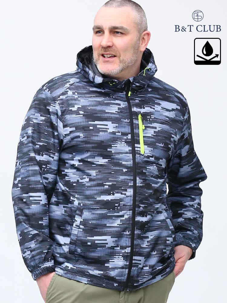 大きいサイズ メンズ B＆T CLUB (ビーアンドティークラブ) 撥水 防花粉 ポケッタブル フード 総柄 フルジップ パーカー