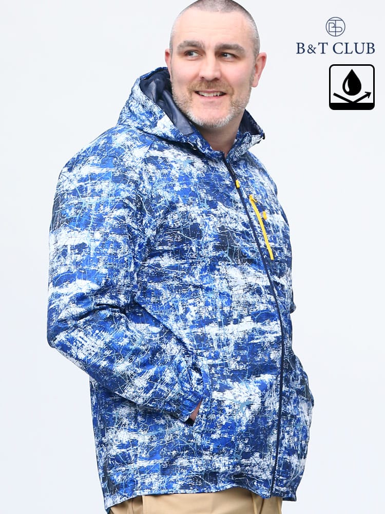 大きいサイズ メンズ B＆T CLUB (ビーアンドティークラブ) 撥水 防花粉 ポケッタブル フード 総柄 フルジップ パーカー