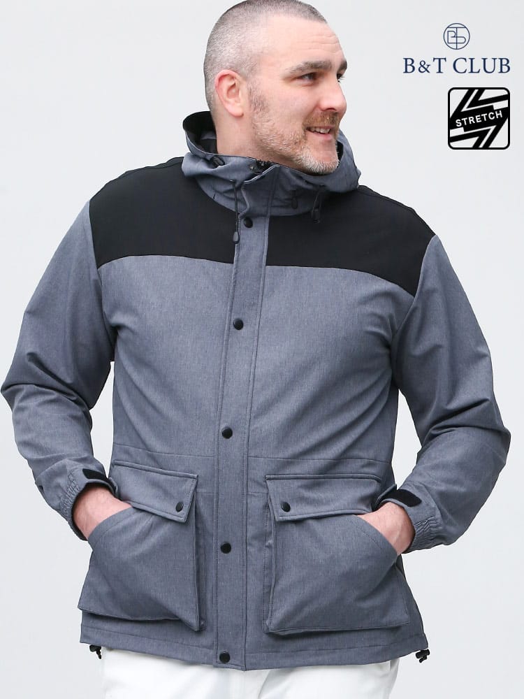 大きいサイズ メンズ B＆T CLUB (ビーアンドティークラブ) 4WAYストレッチ フード フルジップ マウンテンパーカー