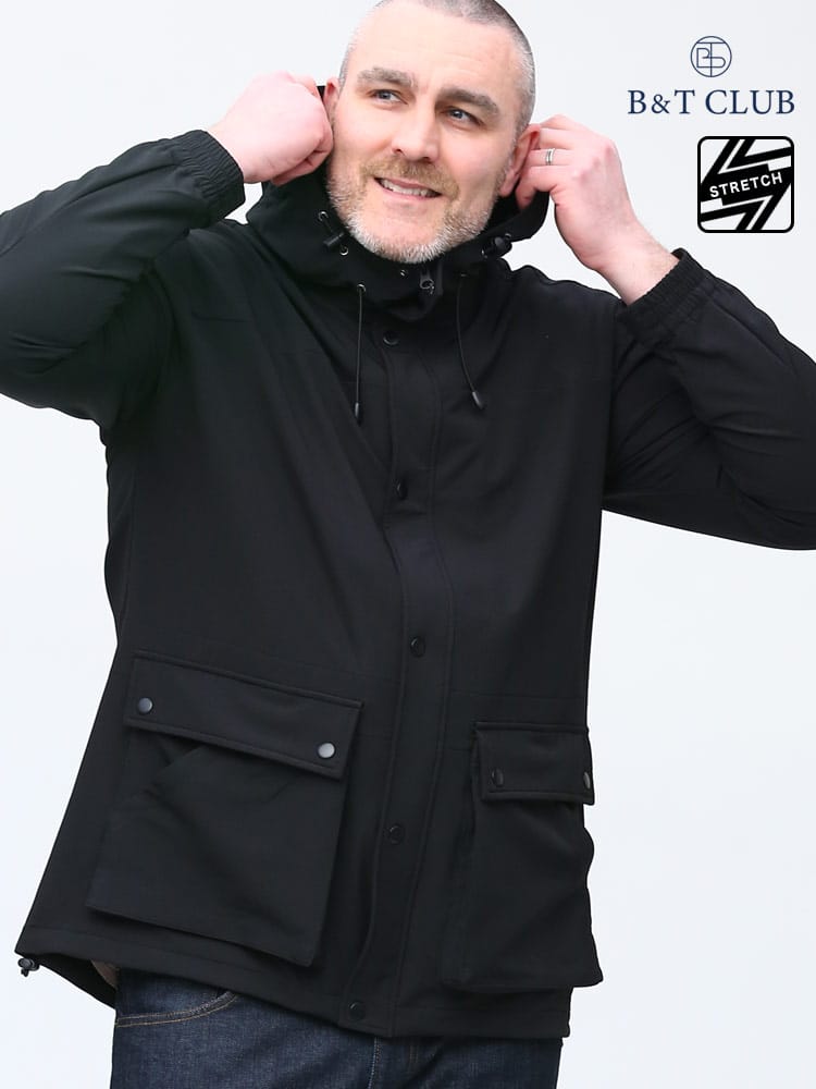 大きいサイズ メンズ B＆T CLUB (ビーアンドティークラブ) 4WAYストレッチ フード フルジップ マウンテンパーカー