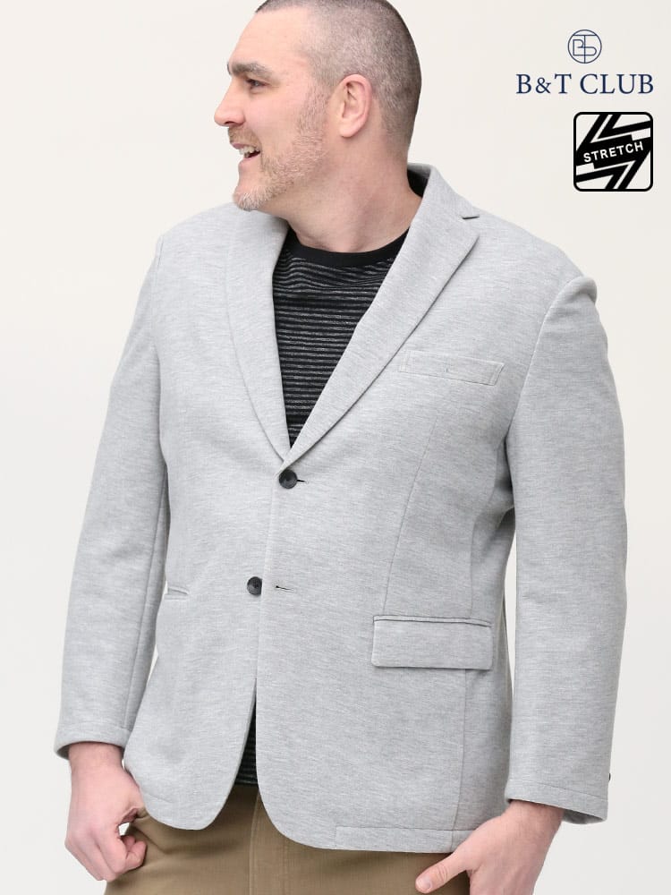 大きいサイズ メンズ B＆T CLUB (ビーアンドティークラブ) ストレッチ 鹿の子 ダブルフェイス シングル 2ツ釦 ジャケット SOLOTEX