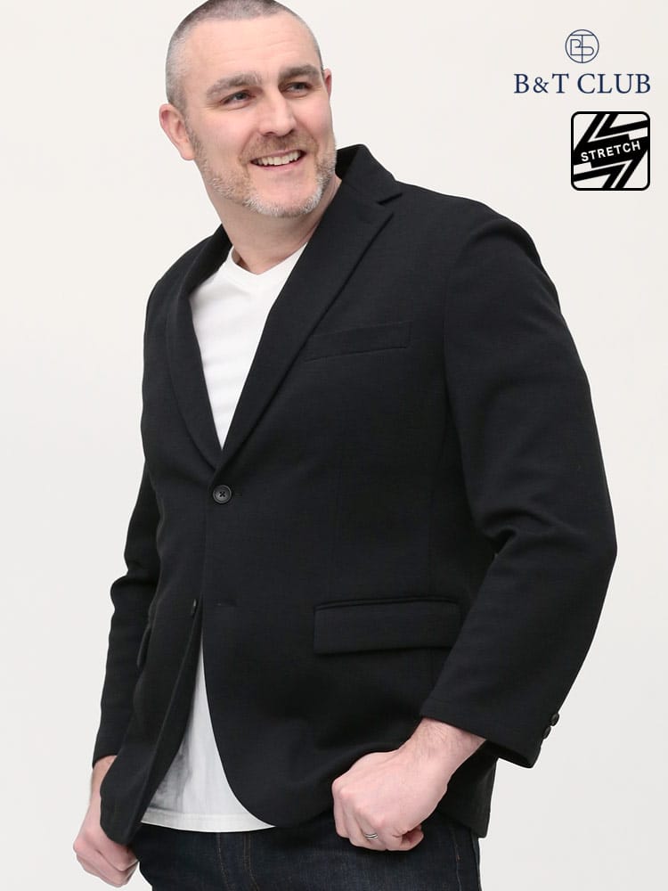 大きいサイズ メンズ B＆T CLUB (ビーアンドティークラブ) ストレッチ 鹿の子 ダブルフェイス シングル 2ツ釦 ジャケット SOLOTEX