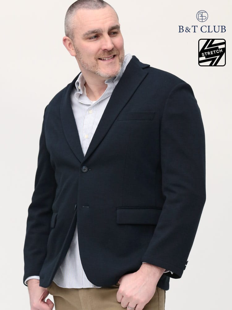 大きいサイズ メンズ B＆T CLUB (ビーアンドティークラブ) ストレッチ 鹿の子 ダブルフェイス シングル 2ツ釦 ジャケット SOLOTEX