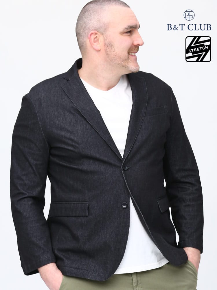 大きいサイズ メンズ B＆T CLUB (ビーアンドティークラブ) ストレッチ カットデニム シングル 2ツ釦 ジャケット