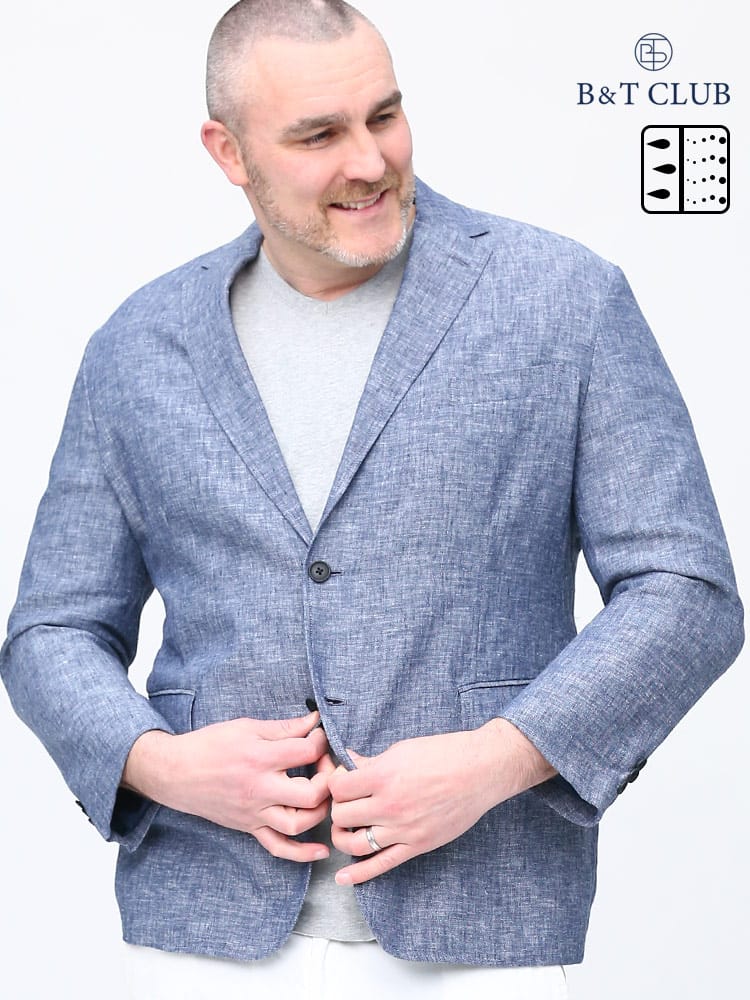 大きいサイズ メンズ B＆T CLUB (ビーアンドティークラブ) 綿麻 シングル 2ツ釦 ジャケット