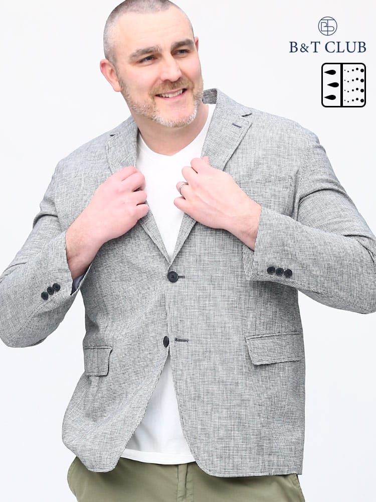 大きいサイズ メンズ B＆T CLUB (ビーアンドティークラブ) 綿麻 シングル 2ツ釦 ジャケット