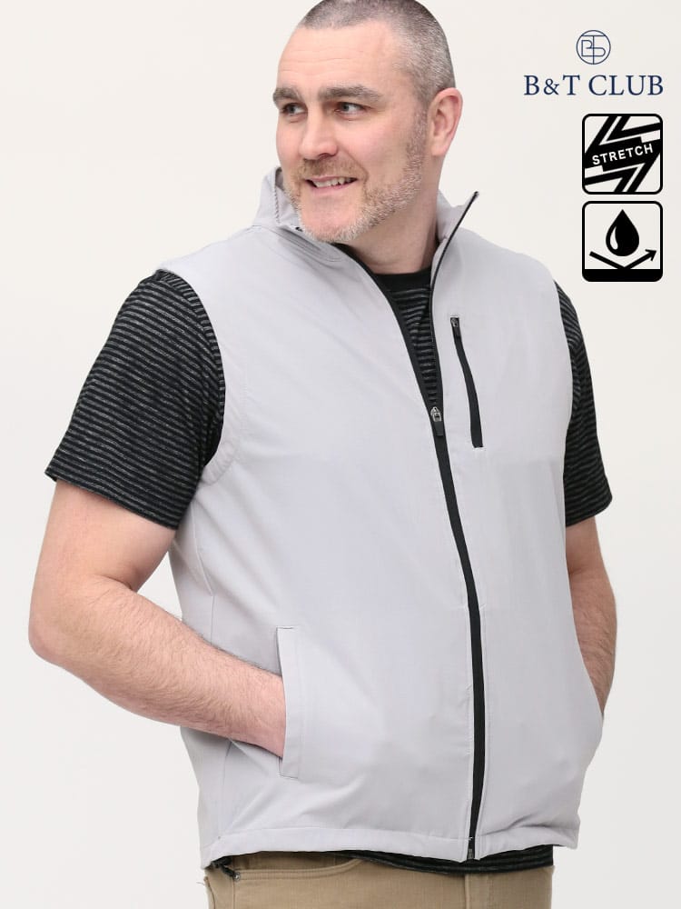 大きいサイズ メンズ B＆T CLUB (ビーアンドティークラブ) 撥水 ストレッチ フルジップ スタンド ベスト