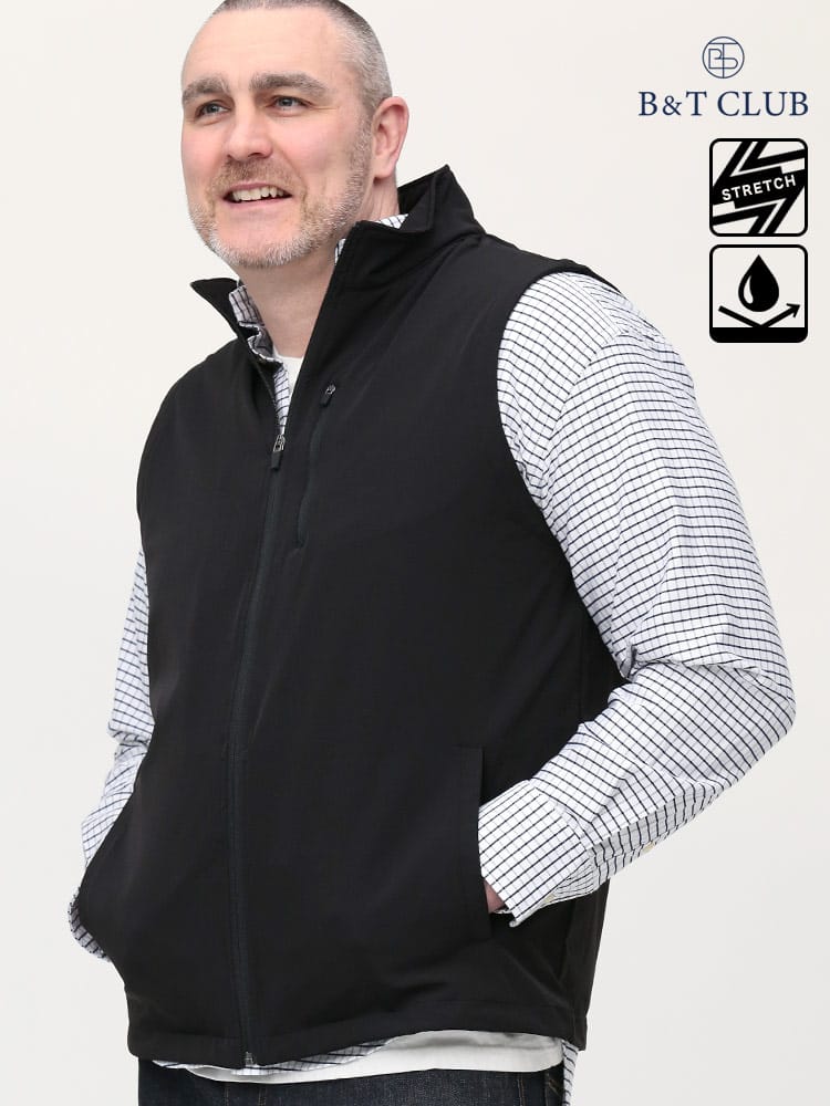 大きいサイズ メンズ B＆T CLUB (ビーアンドティークラブ) 撥水 ストレッチ フルジップ スタンド ベスト