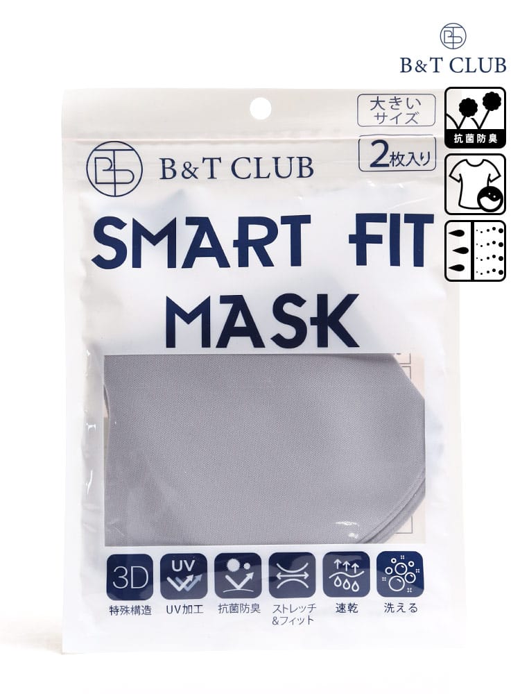 大きいサイズ メンズ B＆T CLUB (ビーアンドティークラブ) ストレッチ 速乾 洗える UV加工 大きいサイズ スマートフィット マスク 2枚入り