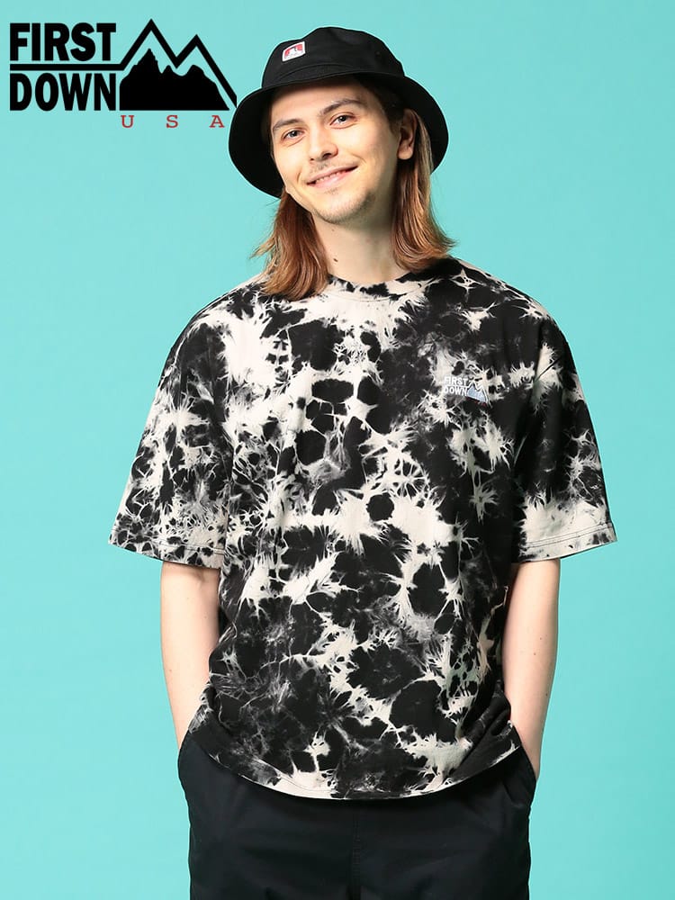 FIRST DOWN USA (ファーストダウンユーエスエー) ダイタイ柄 胸ロゴ クルーネック 半袖 Tシャツ TIE DYE SS T