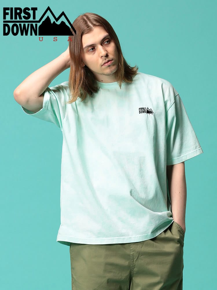 FIRST DOWN USA (ファーストダウンユーエスエー) ダイタイ柄 胸ロゴ クルーネック 半袖 Tシャツ TIE DYE SS T