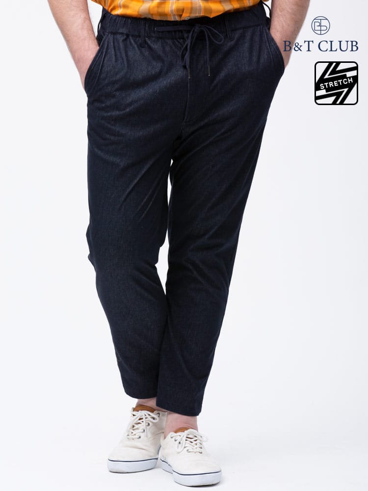 在庫処分 返品交換不可 大きいサイズ メンズ B＆T CLUB (ビーアンドティークラブ) ストレッチ ウエストゴム カットデニム ロングパンツ
