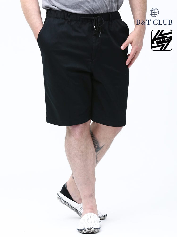 大きいサイズ メンズ B＆T CLUB (ビーアンドティークラブ) ストレッチ 無地 ジップフライ カラー ショートパンツ