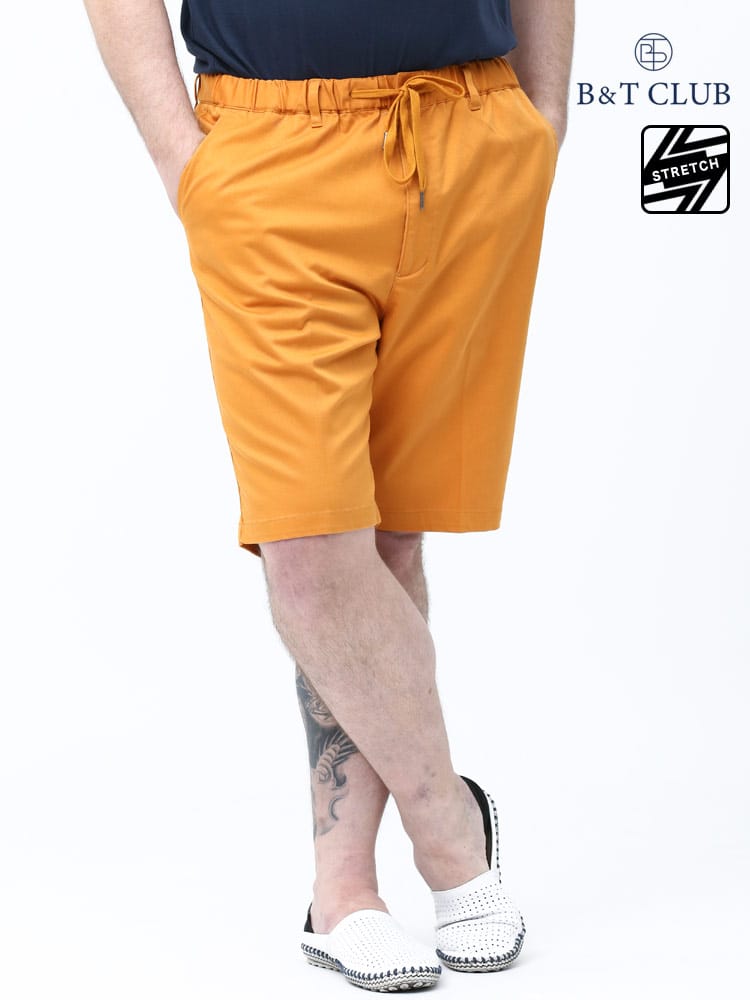 大きいサイズ メンズ B＆T CLUB (ビーアンドティークラブ) ストレッチ 無地 ジップフライ カラー ショートパンツ