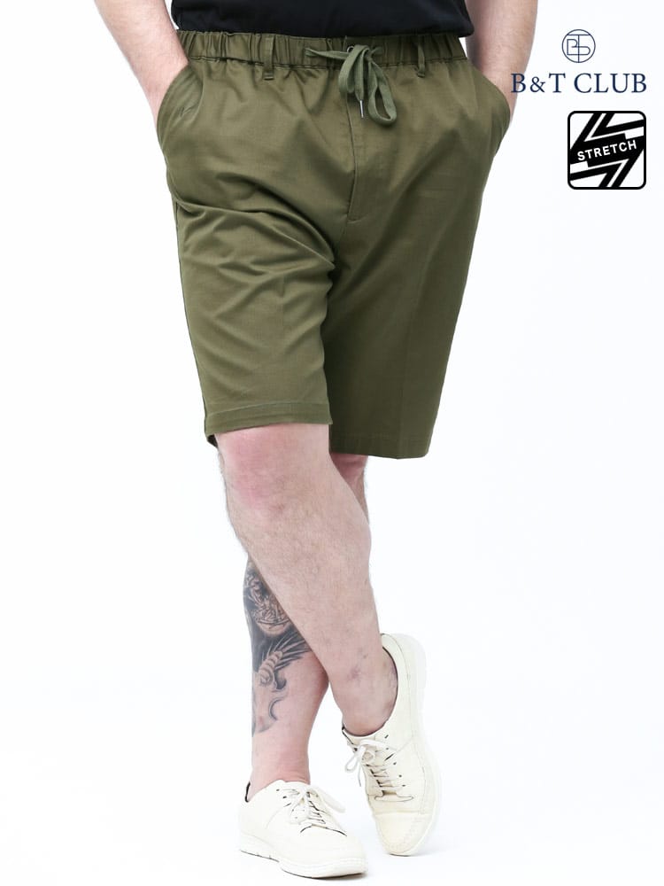 大きいサイズ メンズ B＆T CLUB (ビーアンドティークラブ) ストレッチ 無地 ジップフライ カラー ショートパンツ