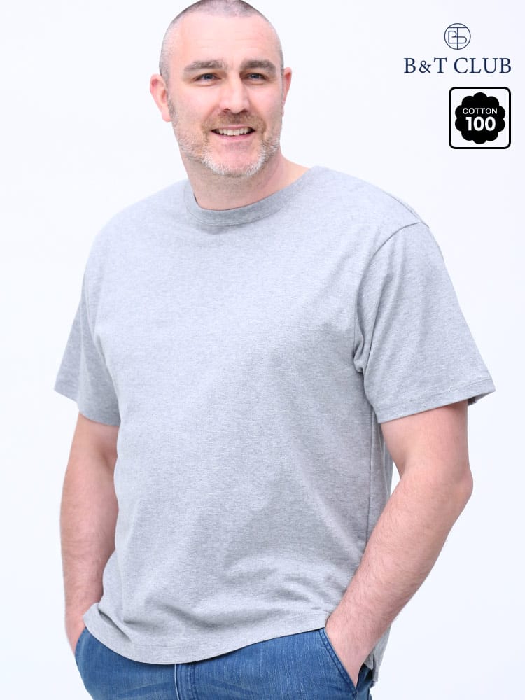 在庫処分 返品交換不可 大きいサイズ メンズ B＆T CLUB (ビーアンドティークラブ) 透け防止 縫い付けインナー 無地 クルーネック 半袖 Tシャツ