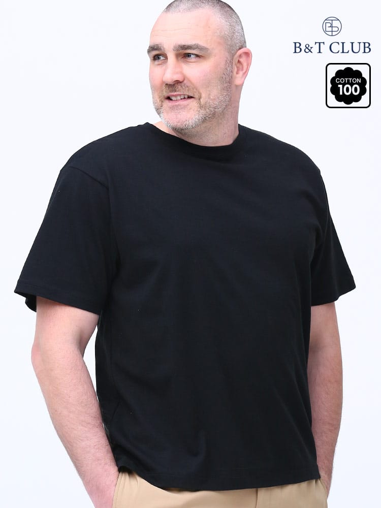 在庫処分 返品交換不可 大きいサイズ メンズ B＆T CLUB (ビーアンドティークラブ) 透け防止 縫い付けインナー 無地 クルーネック 半袖 Tシャツ