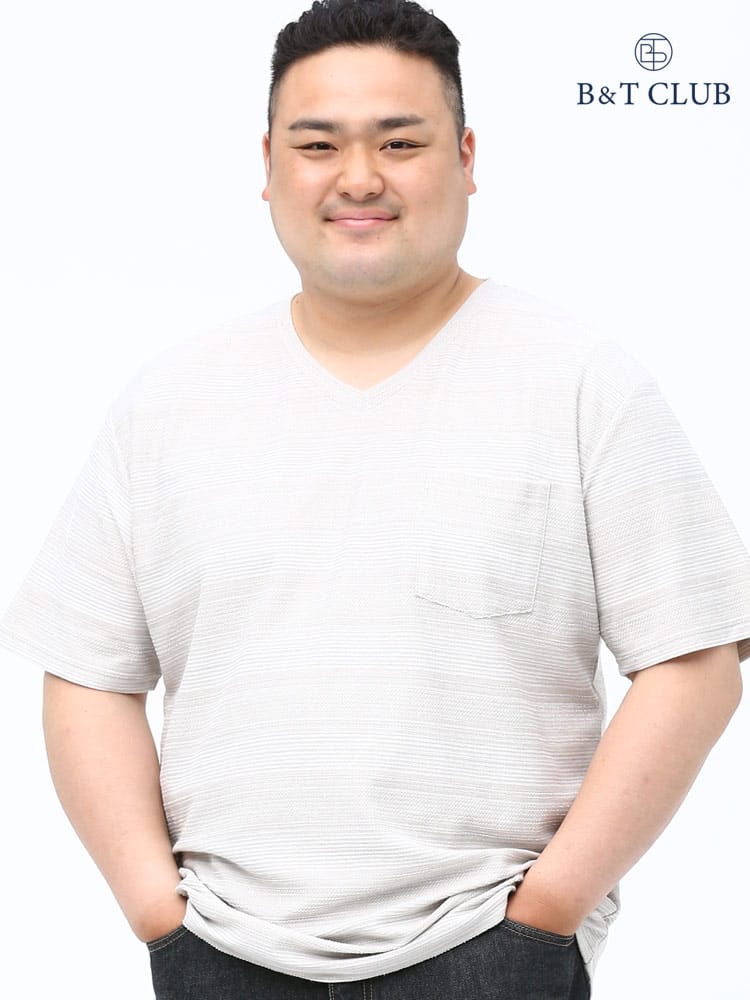 大きいサイズ メンズ B＆T CLUB (ビーアンドティークラブ) シャドーボーダー ポケット Vネック 半袖 Tシャツ