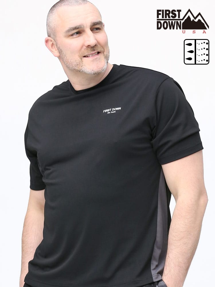 大きいサイズ メンズ FIRST DOWN BASIC (ファーストダウンベーシック) 超吸水速乾 ワンポイントロゴ クルーネック 半袖 Tシャツ