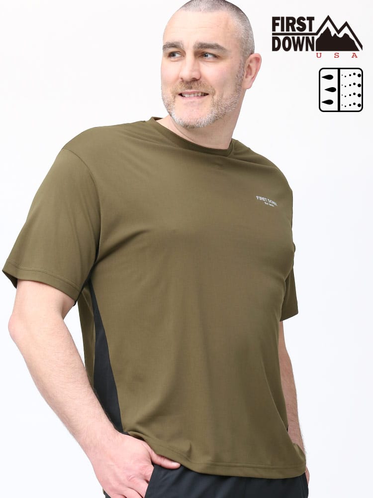 大きいサイズ メンズ FIRST DOWN BASIC (ファーストダウンベーシック) 超吸水速乾 ワンポイントロゴ クルーネック 半袖 Tシャツ