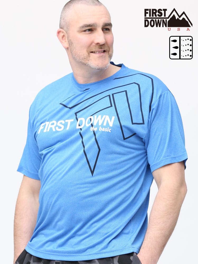 大きいサイズ メンズ FIRST DOWN BASIC (ファーストダウンベーシック) 吸汗速乾 カチオン ワッフル クルーネック 半袖 Tシャツ