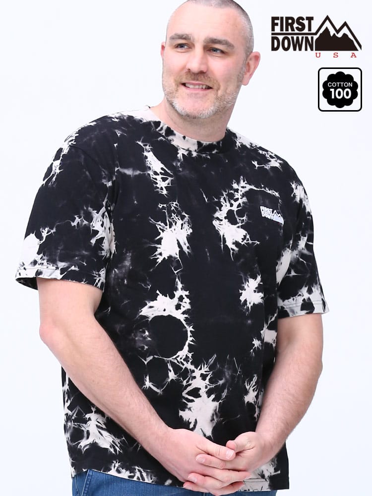 大きいサイズ メンズ FIRST DOWN USA (ファーストダウンユーエスエー) 胸ロゴ タイダイ柄 クルーネック 半袖 Tシャツ