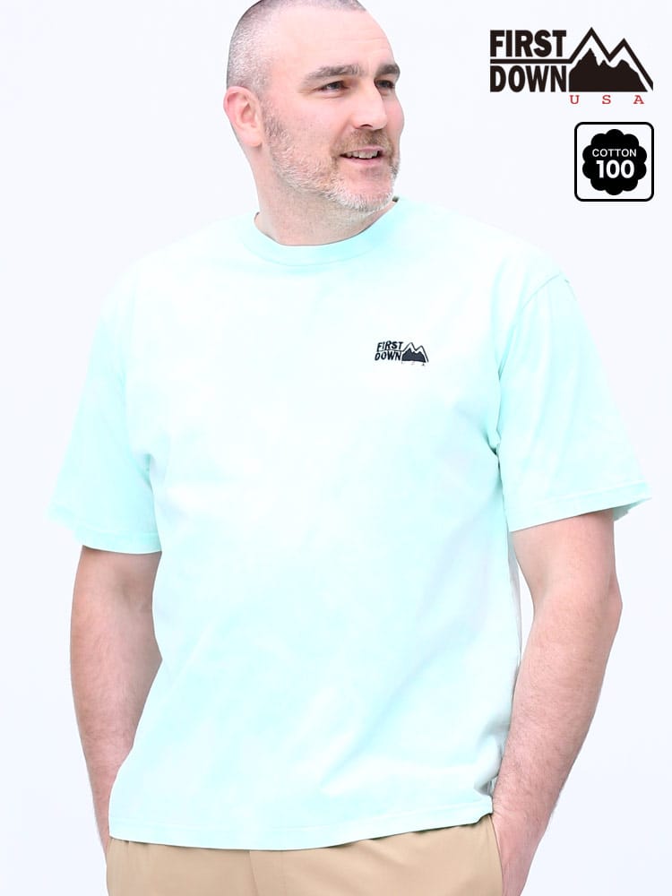 大きいサイズ メンズ FIRST DOWN USA (ファーストダウンユーエスエー) 胸ロゴ タイダイ柄 クルーネック 半袖 Tシャツ