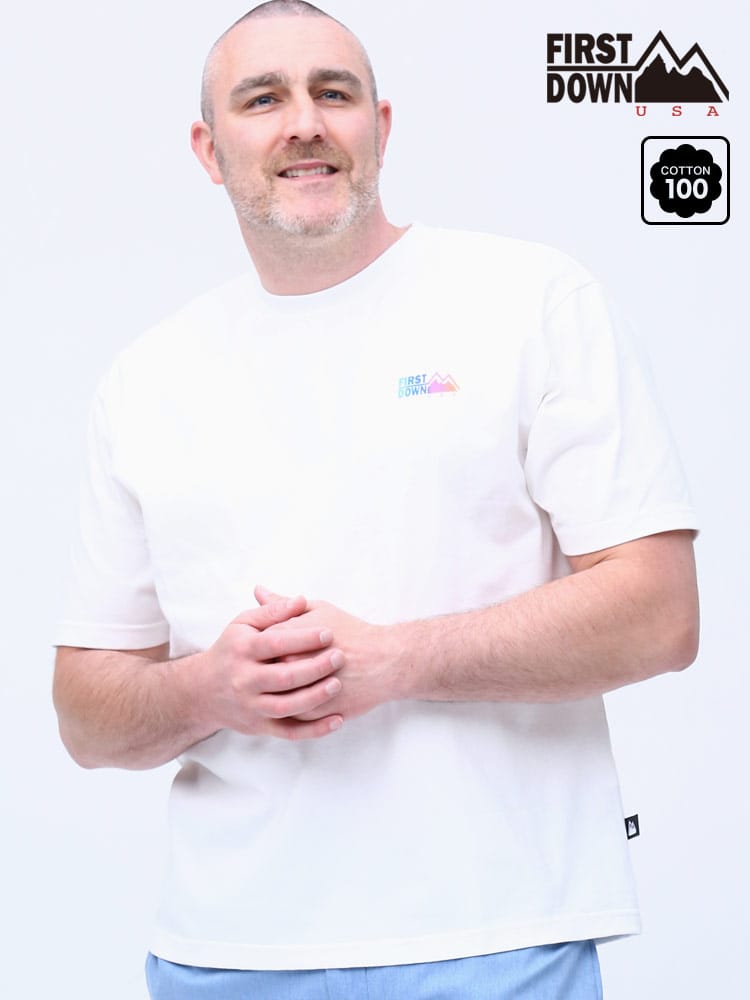 在庫処分 返品交換不可 大きいサイズ メンズ FIRST DOWN USA (ファーストダウンユーエスエー) グラデ バックプリント クルーネック 半袖 Tシャツ