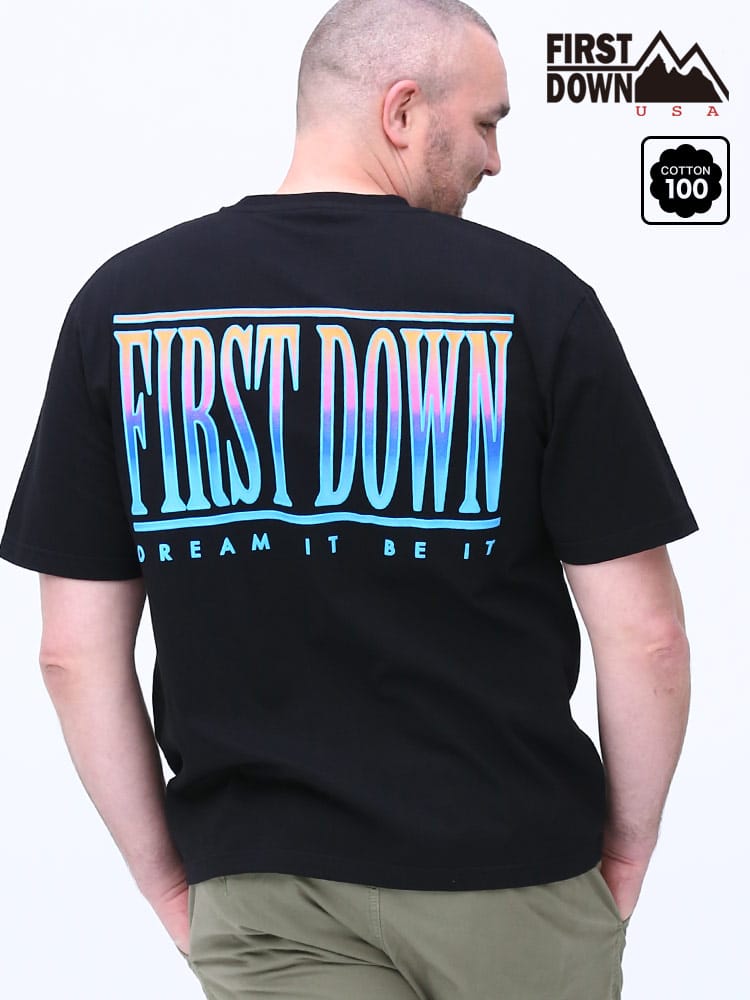 在庫処分 返品交換不可 大きいサイズ メンズ FIRST DOWN USA (ファーストダウンユーエスエー) グラデ バックプリント クルーネック 半袖 Tシャツ