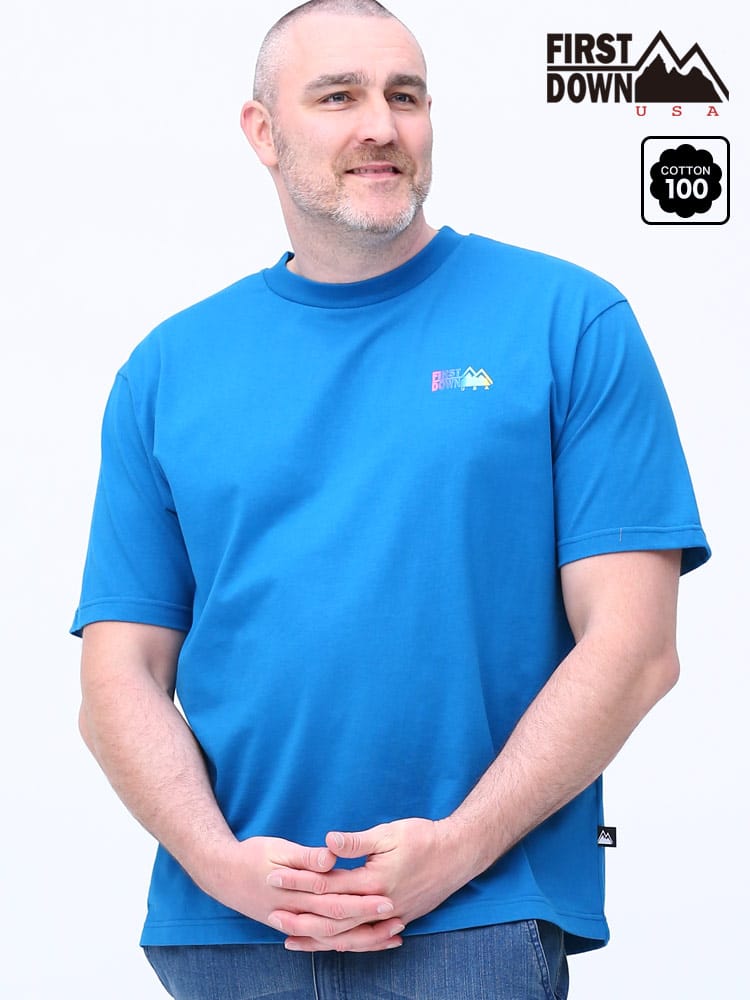 在庫処分 返品交換不可 大きいサイズ メンズ FIRST DOWN USA (ファーストダウンユーエスエー) グラデ バックプリント クルーネック 半袖 Tシャツ