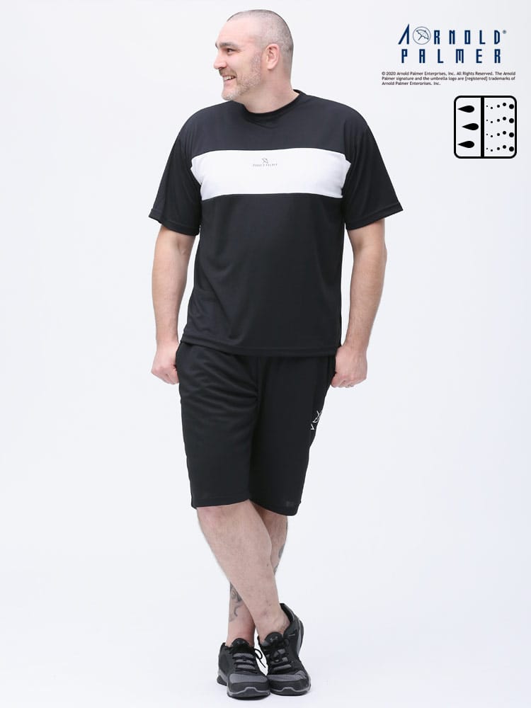 大きいサイズ メンズ Arnold Palmer (アーノルドパーマー) 吸水速乾 マイクロメッシュ 半袖Tシャツ ショートパンツ セットアップ パジャマ 部屋着
