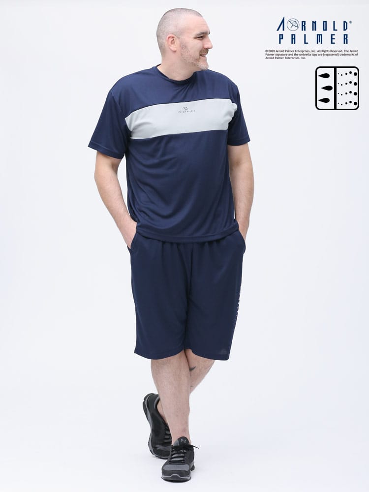 大きいサイズ メンズ Arnold Palmer (アーノルドパーマー) 吸水速乾 マイクロメッシュ 半袖Tシャツ ショートパンツ セットアップ パジャマ 部屋着