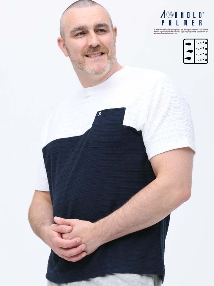 大きいサイズ メンズ Arnold Palmer (アーノルドパーマー) 吸水速乾 リンクスジャガード ポケット クルーネック 半袖 Tシャツ