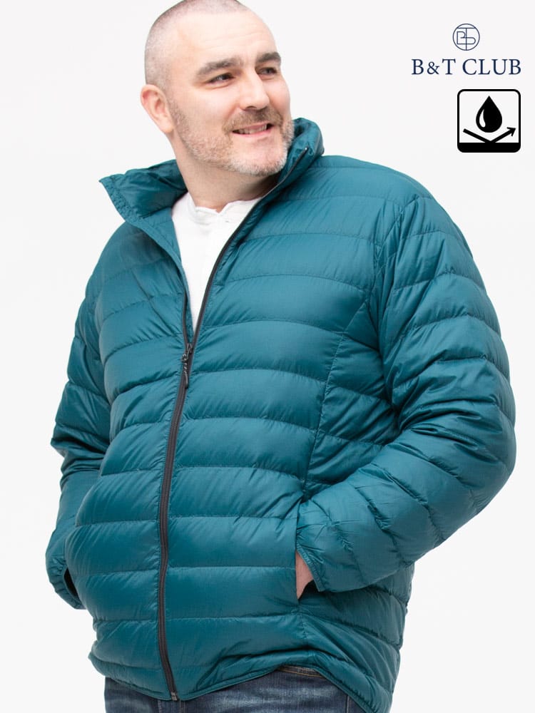 大きいサイズ メンズ B＆T CLUB (ビーアンドティークラブ) 撥水 ポケッタブル フルジップ スタンド ライトダウン ジャケット