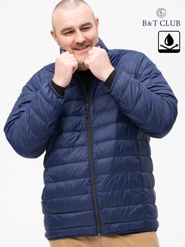 大きいサイズ メンズ B＆T CLUB (ビーアンドティークラブ) 撥水 ポケッタブル フルジップ スタンド ライトダウン ジャケット
