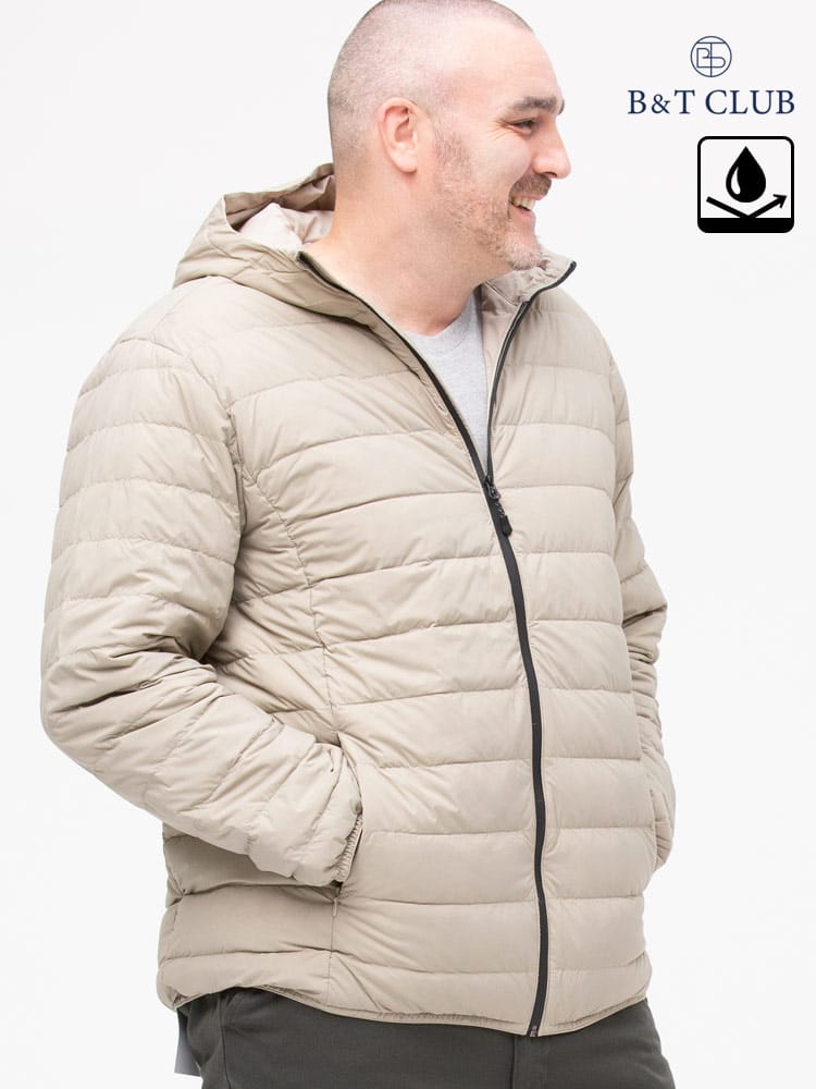 大きいサイズ メンズ B＆T CLUB (ビーアンドティークラブ) 撥水 ストレッチナイロン フルジップ ライトダウン パーカー