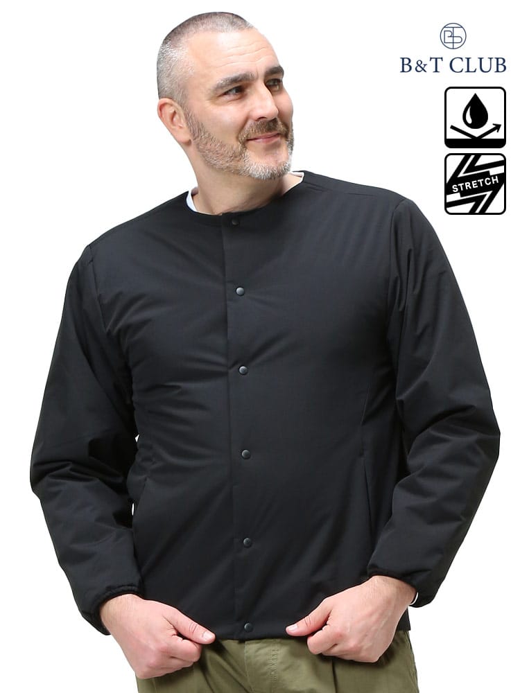 大きいサイズ メンズ B＆T CLUB (ビーアンドティークラブ) 撥水 ストレッチ 快適生地 ボタン ノーカラー 中綿 ブルゾン